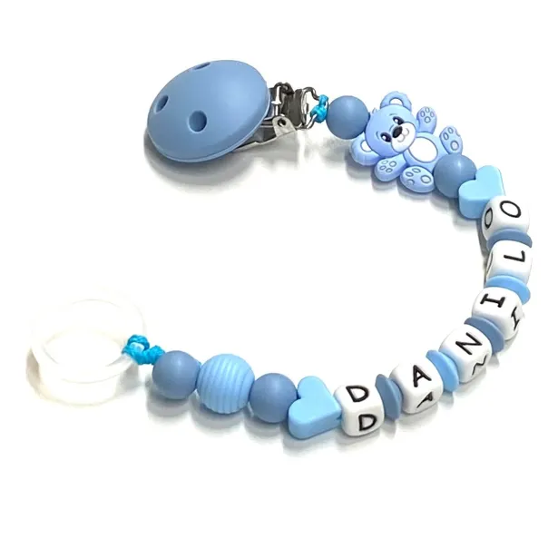 Babyjart Cadena de silicona para chupete con nombre, gancho / adaptador para chupete mam y modelo de chicco