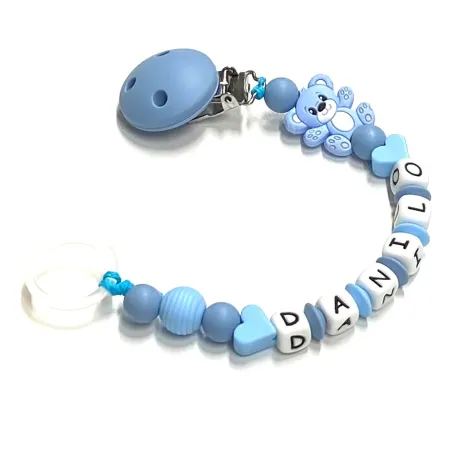 Babyjart Cadeia de chupeta de silicone com nome, adaptador / gancho de chupeta MAM e modelo CHICCO