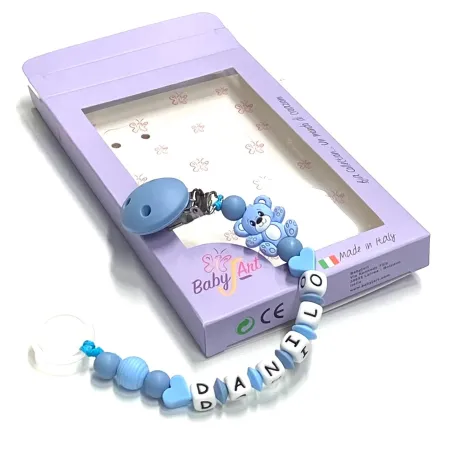 Babyjart Chaîne de tétine en silicone avec nom, crochet / adaptateur de tétine MAM et CHICCO 2