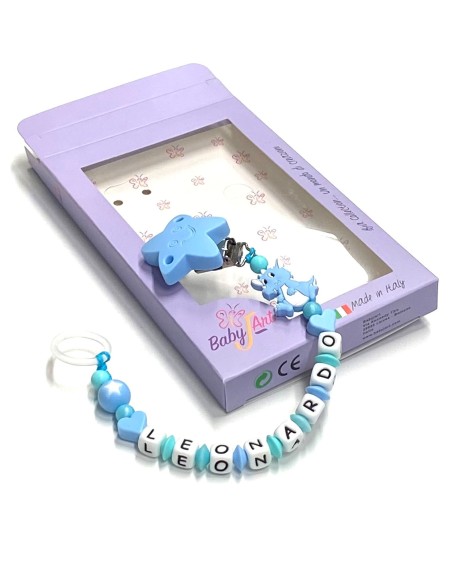 Babyjart silicone dummy chain with name, hook / adapter pacifier MAM and CHICCO