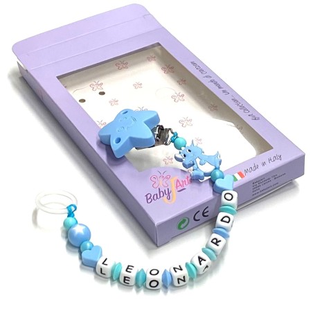 Babyjart silicone dummy chain with name, hook / adapter pacifier MAM and CHICCO