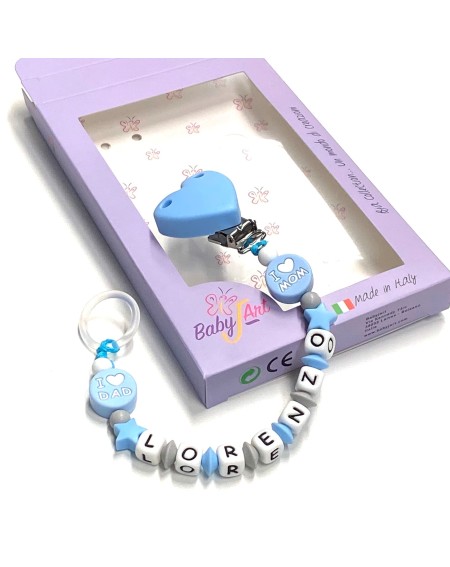 Babyjart Cadena de silicona para chupete con nombre, gancho / adaptador para chupete mam y modelo de chicco