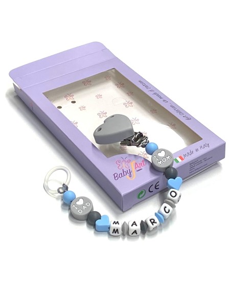 Babyjart Cadena de silicona para chupete con nombre, gancho / adaptador para chupete mam y modelo de chicco