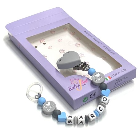 Babyjart Cadena de silicona para chupete con nombre, gancho / adaptador para chupete mam y modelo de chicco