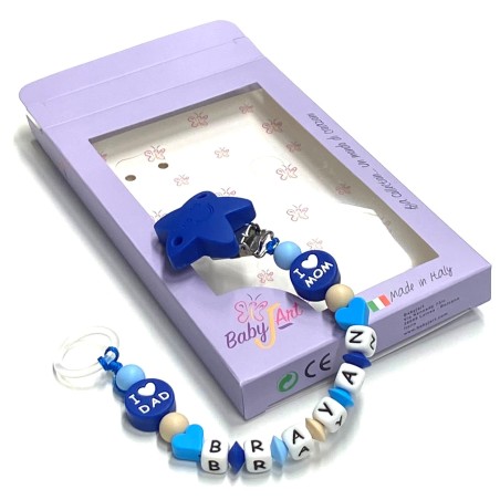 Babyjart silicone dummy chain with name, hook / adapter pacifier MAM and CHICCO