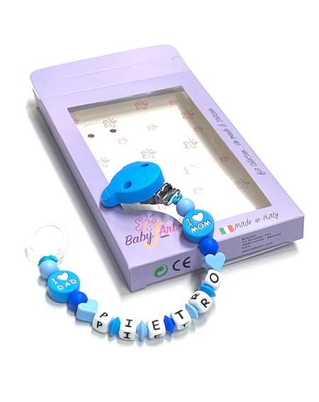 Babyjart silicone dummy chain with name, hook / adapter pacifier MAM and CHICCO