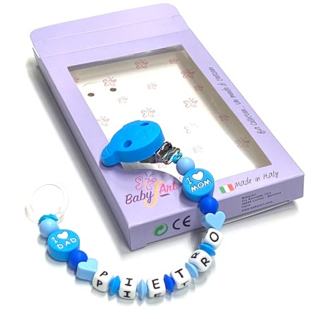 Babyjart silicone dummy chain with name, hook / adapter pacifier MAM and CHICCO