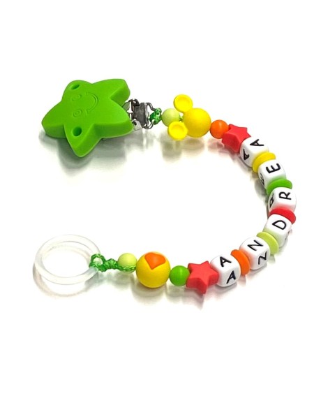 Babyjart Catenella portaciuccio silicone con nome, gancio/adattatore ciuccio MAM e CHICCO