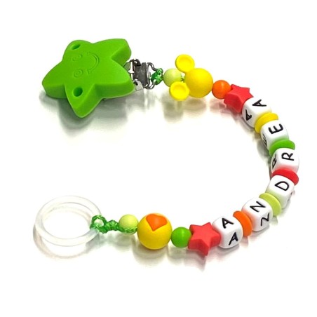 Babyjart Catenella portaciuccio silicone con nome, gancio/adattatore ciuccio MAM e CHICCO