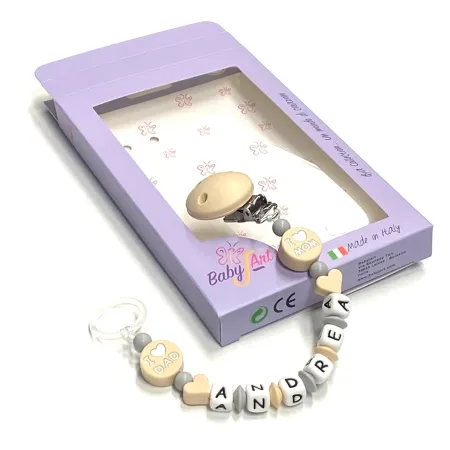 Babyjart Cadeia de chupeta de silicone com nome, adaptador / gancho de chupeta MAM e modelo CHICCO 2