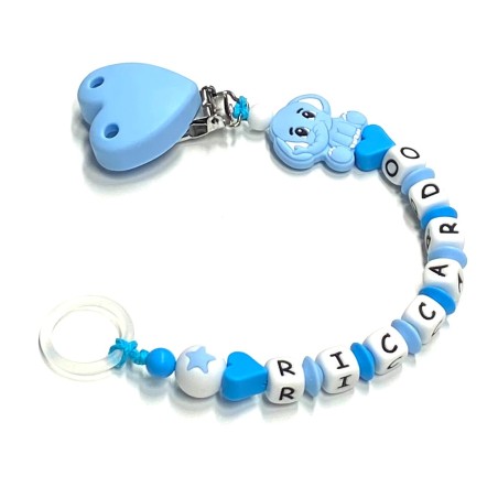 Babyjart Catenella portaciuccio silicone con nome, gancio/adattatore ciuccio MAM e CHICCO