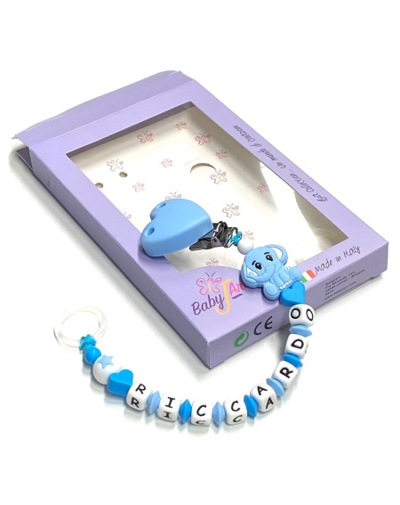 Babyjart Silikonschnullerkette mit Name, Haken / Adapter Schnuller MAM und CHICCO