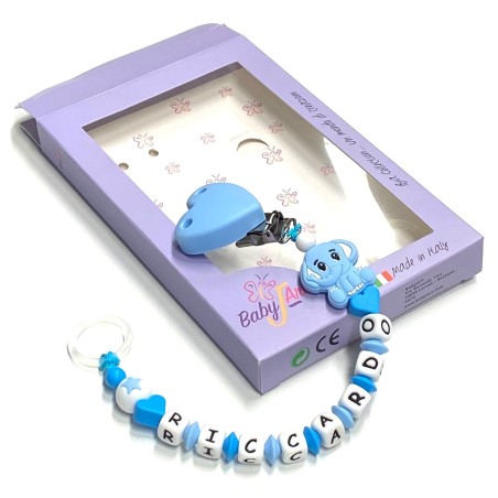 Babyjart Silikonschnullerkette mit Name, Haken / Adapter Schnuller MAM und CHICCO