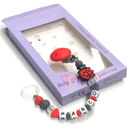 Babyjart Catenella portaciuccio silicone con nome, gancio/adattatore ciuccio MAM e CHICCO 2