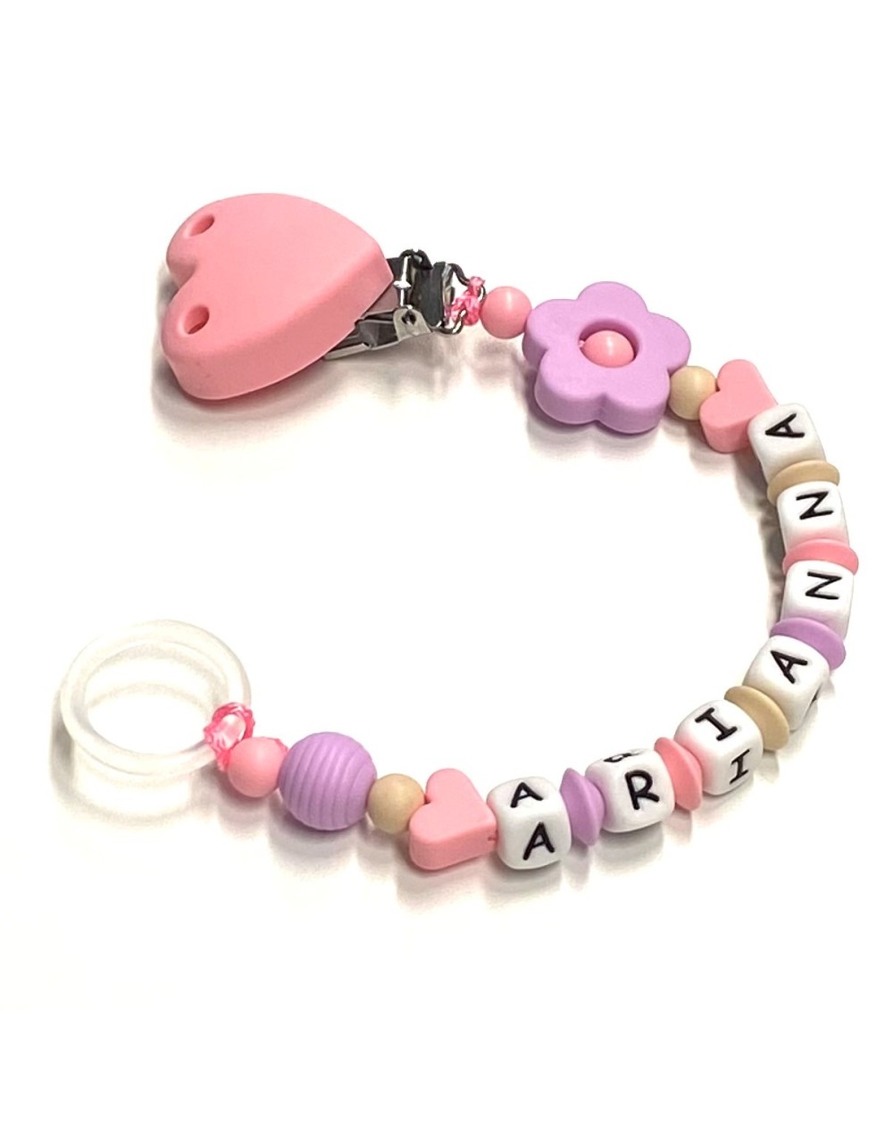 Babyjart silicone dummy chain with name, hook / adapter pacifier MAM and CHICCO