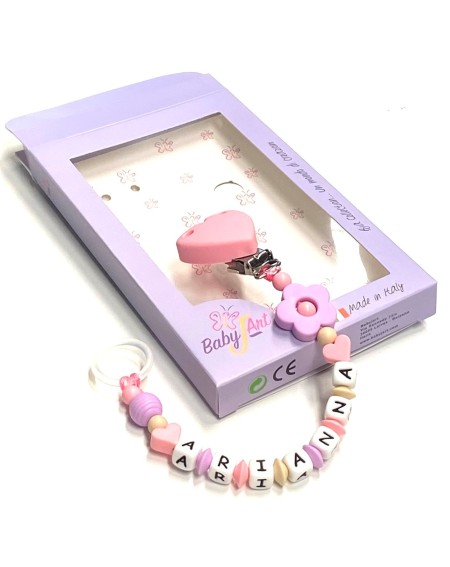 Babyjart silicone dummy chain with name, hook / adapter pacifier MAM and CHICCO