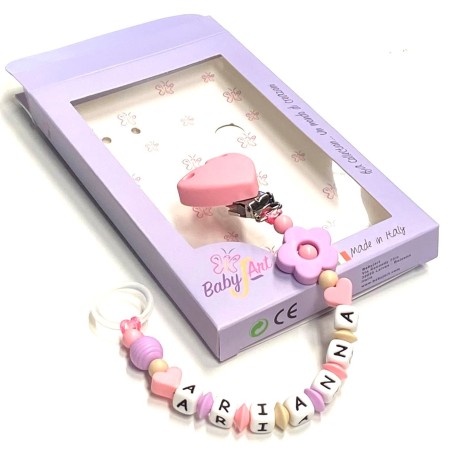 Babyjart silicone dummy chain with name, hook / adapter pacifier MAM and CHICCO