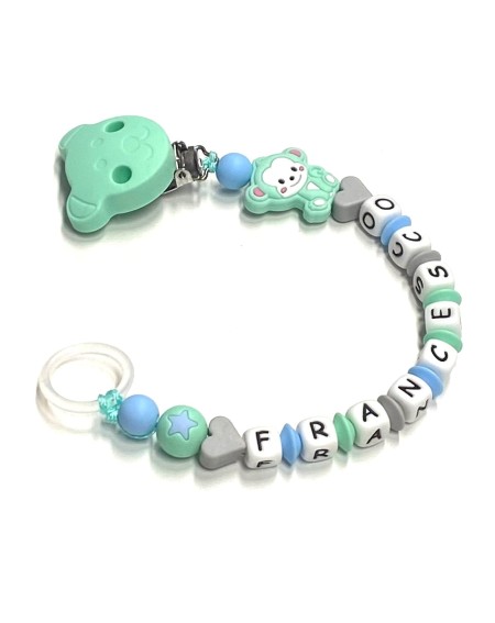 Babyjart silicone dummy chain with name, hook / adapter pacifier MAM and CHICCO