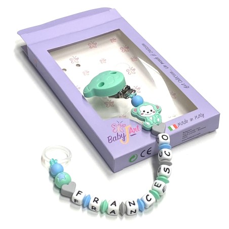 Babyjart Cadena de silicona para chupete con nombre, gancho / adaptador para chupete mam y modelo de chicco