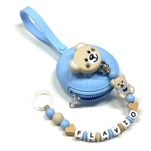 Babyjart Silikonschnullerkette PRESTIGE MOSCHINO mit Name, Haken / Adapter Schnuller MAM und CHICCO