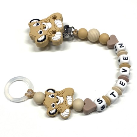 Babyjart silicone dummy chain PRESTIGE LION with name, hook / adapter pacifier MAM and CHICCO