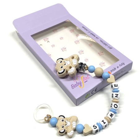 Babyjart silicone dummy chain PRESTIGE LION with name, hook / adapter pacifier MAM and CHICCO