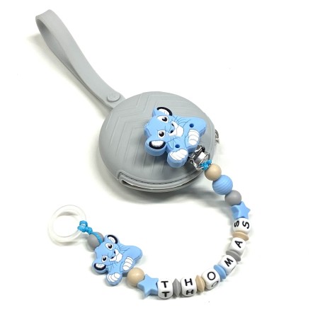 Babyjart silicone dummy chain PRESTIGE LION with name, hook / adapter pacifier MAM and CHICCO