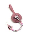 Babyjart Cadeia de chupeta PRESTIGE MINNIE de silicone com nome, adaptador / gancho de chupeta MAM e modelo CHICCO
