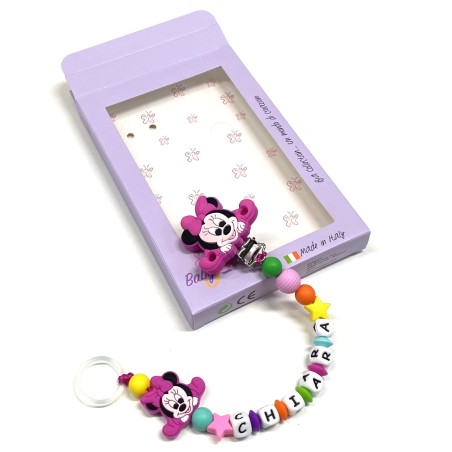 Babyjart silicone dummy chain PRESTIGE MINNIE with name, hook / adapter pacifier MAM and CHICCO