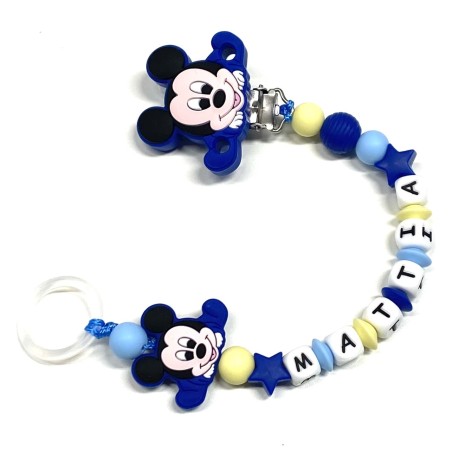 Babyjart silicone dummy chain PRESTIGE MICKEY MOUSE with name, hook/adapter pacifier MAM and CHICCO