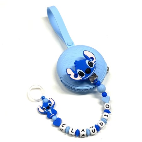 Babyjart silicone dummy chain PRESTIGE STITCH with name, hook/adapter pacifier MAM and CHICCO