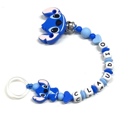 Babyjart silicone dummy chain PRESTIGE STITCH with name, hook/adapter pacifier MAM and CHICCO