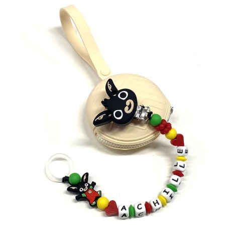 Babyjart silicone dummy chain PRESTIGE BING with name, hook/adapter pacifier MAM and CHICCO