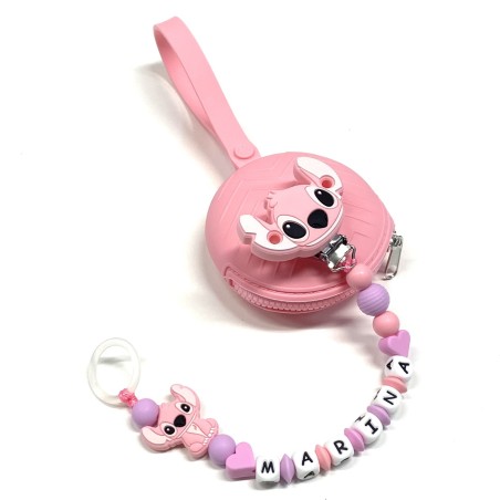 Babyjart silicone dummy chain PRESTIGE ANGEL with name, hook/adapter pacifier MAM and CHICCO