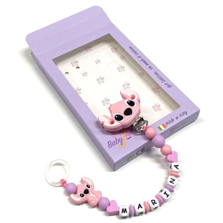 Babyjart Silikonschnullerkette PRESTIGE ANGEL mit Name, Haken/Adapter Schnuller MAM und CHICCO