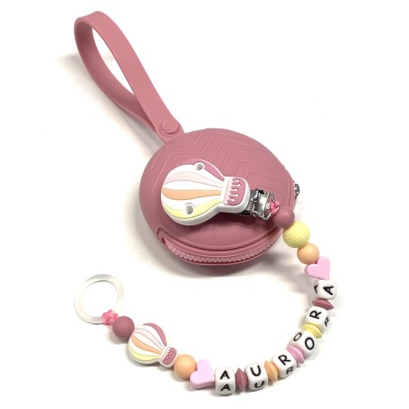 Babyjart silicone dummy chain PRESTIGE BALLOON with name, hook/adapter pacifier MAM and CHICCO