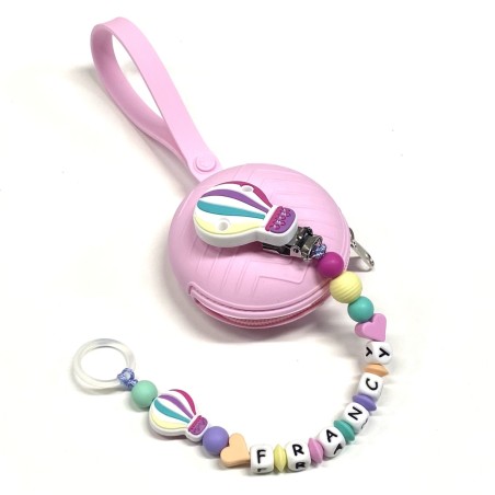Babyjart silicone dummy chain PRESTIGE BALLOON with name, hook/adapter pacifier MAM and CHICCO
