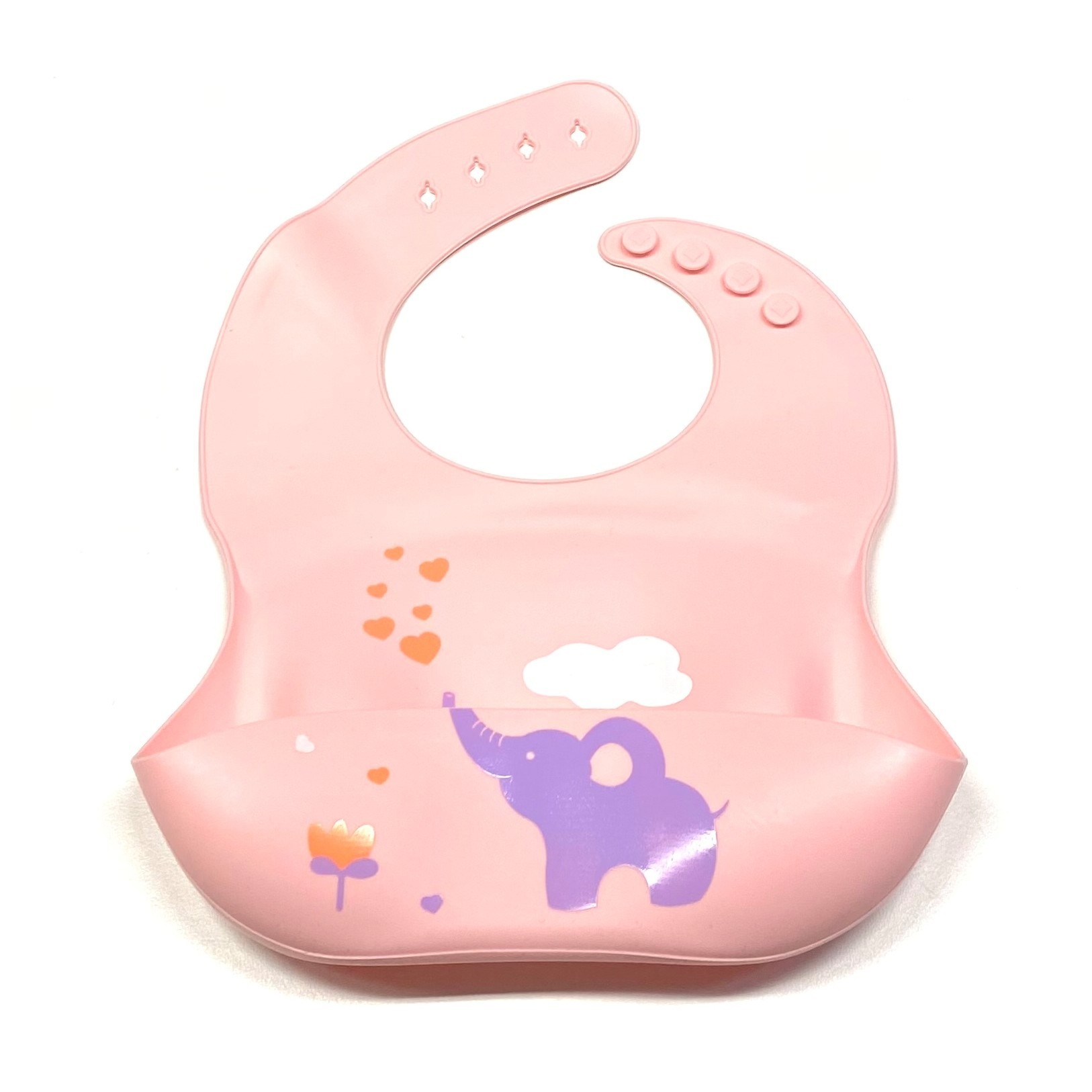 Babero de silicona con raspador de migas y pico, blw, color bebé, rosa  ballena