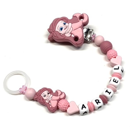 Babyjart silicone dummy chain PRESTIGE ARIEL THE LITTLE MERMAID with name, hook/adapter pacifier MAM and CHICCO