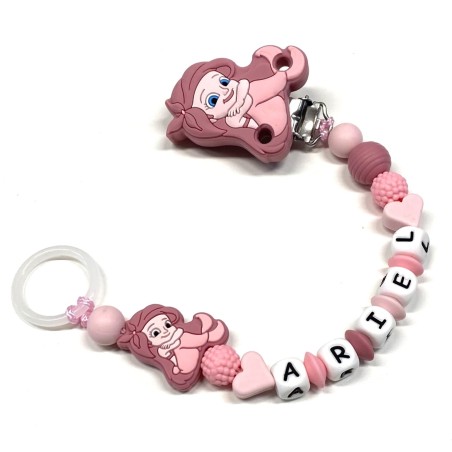 Babyjart Silikonschnullerkette PRESTIGE ARIEL DIE KLEINE MEERJUNGFRAU mit Name, Haken/Adapter Schnuller MAM und CHICCO