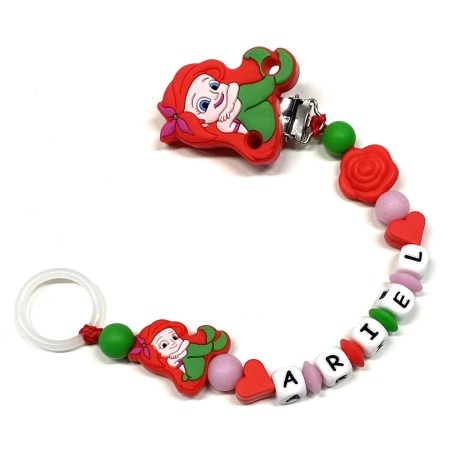 Babyjart silicone dummy chain PRESTIGE ARIEL THE LITTLE MERMAID with name, hook/adapter pacifier MAM and CHICCO