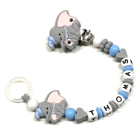 Babyjart silicone dummy chain PRESTIGE DUMBO with name, hook/adapter pacifier MAM and CHICCO