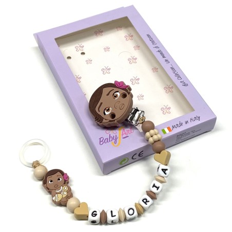 Babyjart silicone dummy chain PRESTIGE VAIANA OCEANIA with name, hook/adapter pacifier MAM and CHICCO