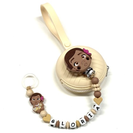 Babyjart silicone dummy chain PRESTIGE VAIANA OCEANIA with name, hook/adapter pacifier MAM and CHICCO