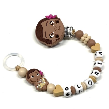 Babyjart silicone dummy chain PRESTIGE VAIANA OCEANIA with name, hook/adapter pacifier MAM and CHICCO