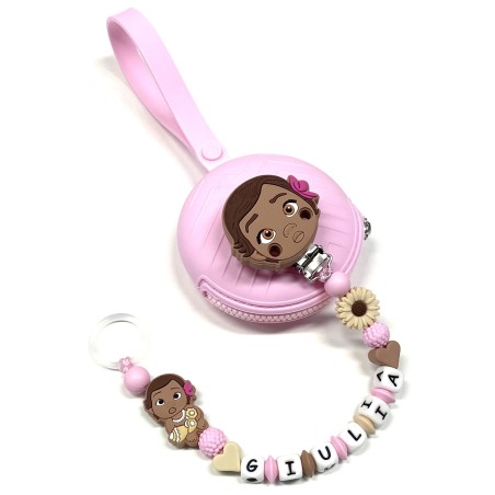 Babyjart silicone dummy chain PRESTIGE VAIANA OCEANIA with name, hook/adapter pacifier MAM and CHICCO