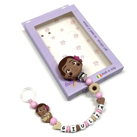 Babyjart silicone dummy chain PRESTIGE VAIANA OCEANIA with name, hook/adapter pacifier MAM and CHICCO