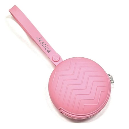 PERSONNALISER Étui à chaîne rond pour porte-sucette ROSE PASTEL