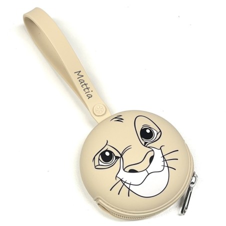 PERSONNALISER Étui à chaîne rond pour porte-sucette Roi Lion Beige