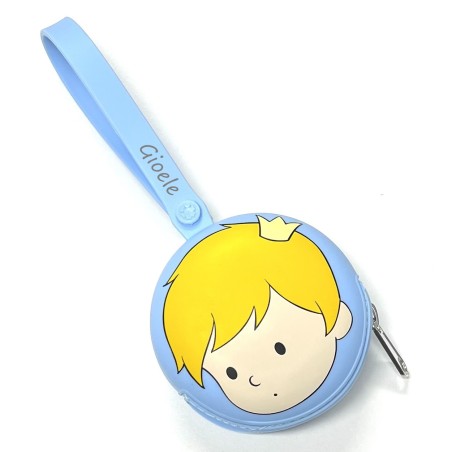 PERSONALIZE Porta-chupeta redondo com corrente PEQUENO PRINCIPE AZUL PASTEL